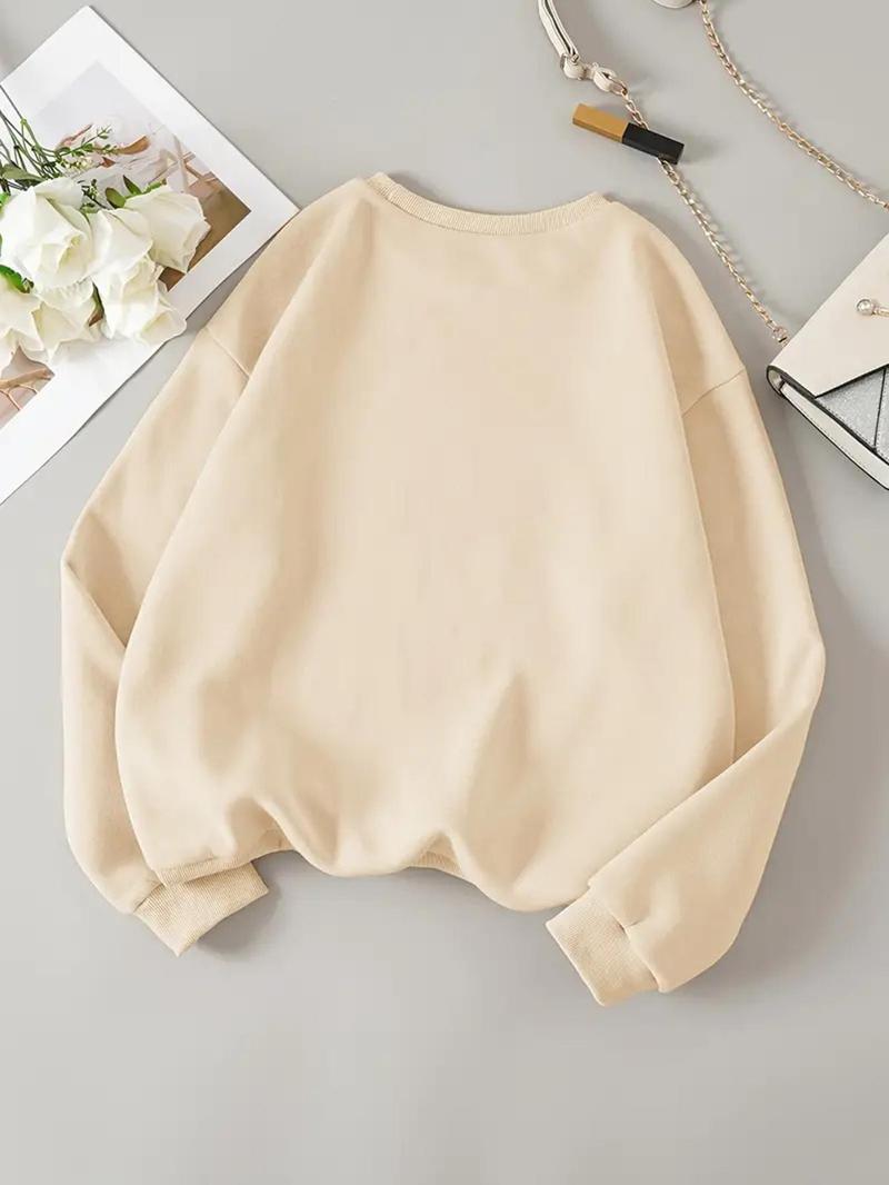 Product Introduction of Women's Raccoon & Letter Print Drop Shoulder Sweatshirt, Casual Long Sleeve Round Neck Pullover for Daily Wear, Ladies Clothes for All Seasons 8
