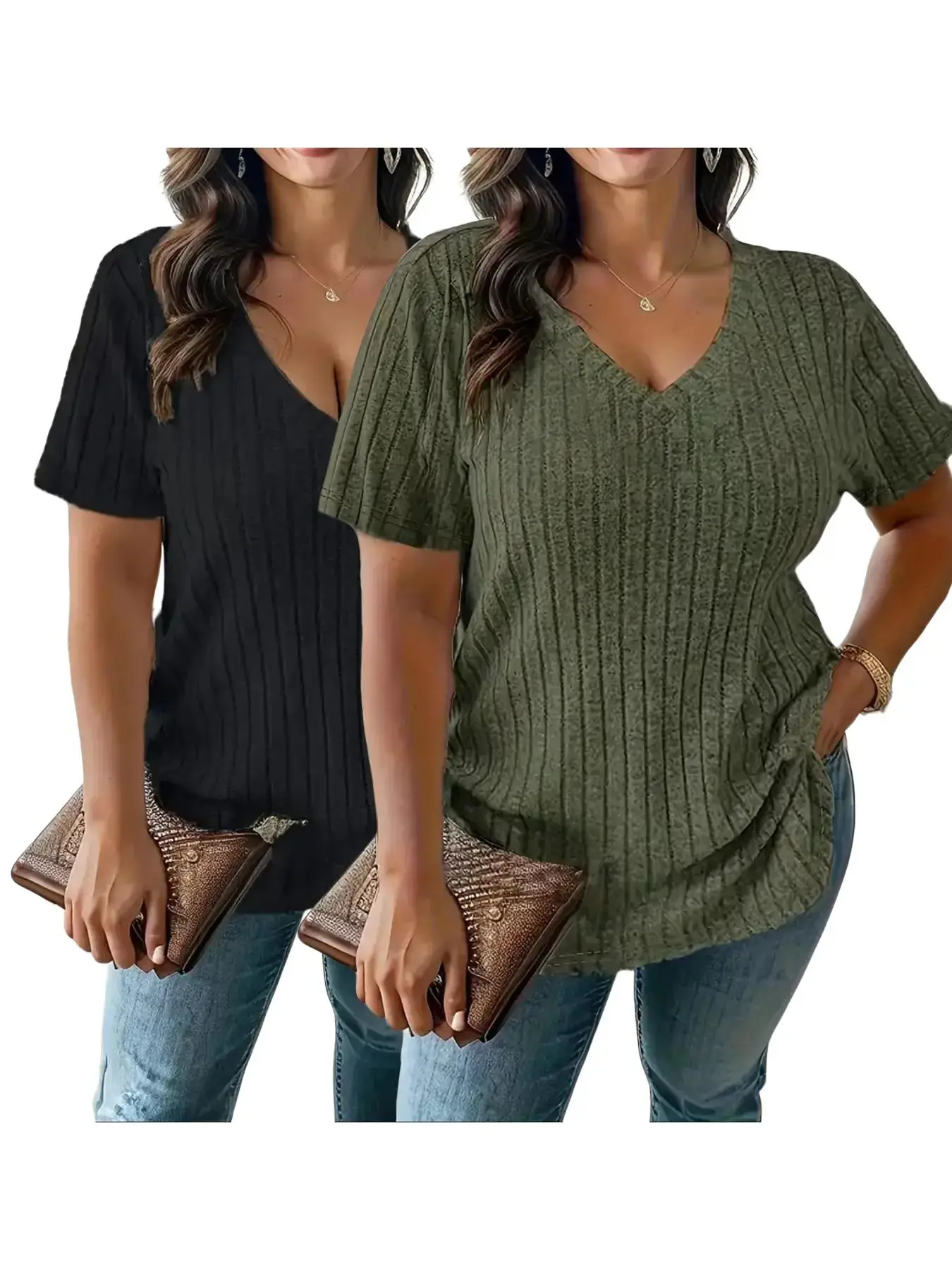 Plus Size Plain V Neck Tee, Casual Short Sleeve T-shirt for Summer, Women's Plus Clothing for Daily Wear