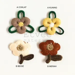 APK179 Aplikasi rajut Bordir knit bunga tangkai sulam