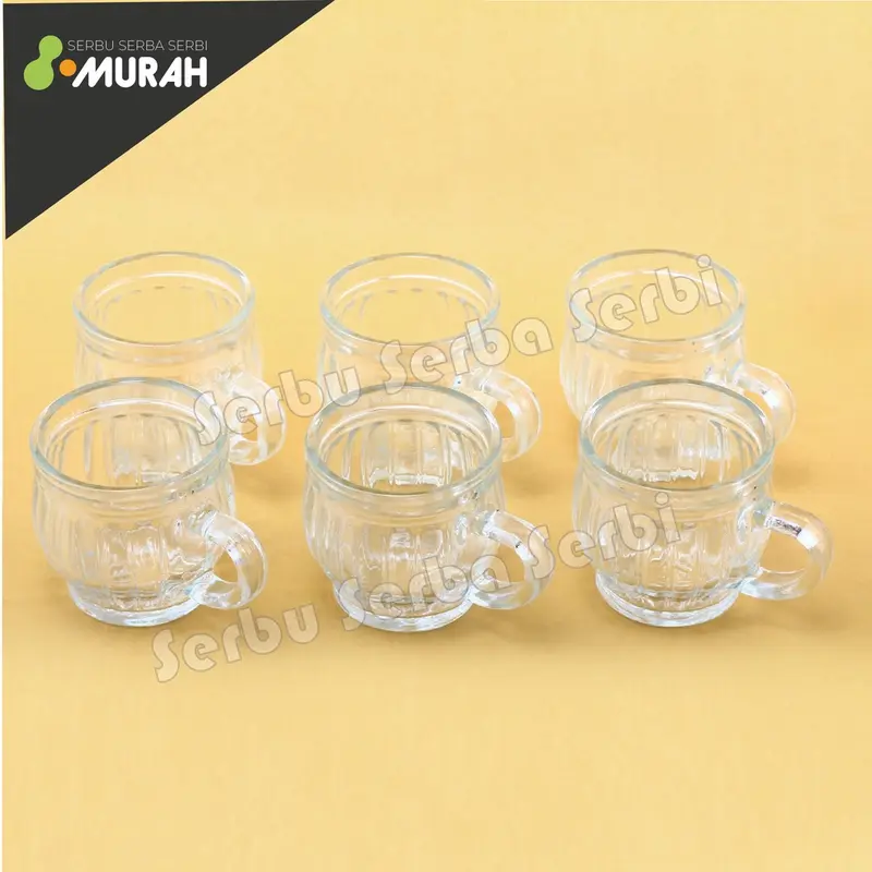 SERBU MURAH - SET 6 PCS - Gelas Sloki Cangkir GAGANG EMBOSS ELEGANT - Gelas kaca - Gelas Beling - Elegan - Gelas Cantik - Termurah Terlaris PROMO DISKON 4