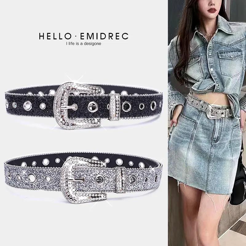 Thắt Lưng Punk Pha Lê, Phong Cách Y2K, Dành Cho Nữ, Thắt Lưng Đính Đá Đinh Tán, Thắt Lưng Dây Chuyền Đính Đá Màu Đen, Thích Hợp Cho Quần Jean Cạp Thấp, Phụ Kiện Gothic Quyến Rũ