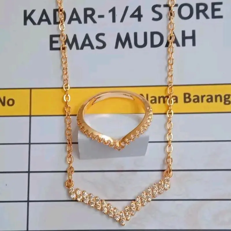 Kalung V Fuji Nuri Free Cincin Fuji Full Permata Gold Lapis Emas 24K 0