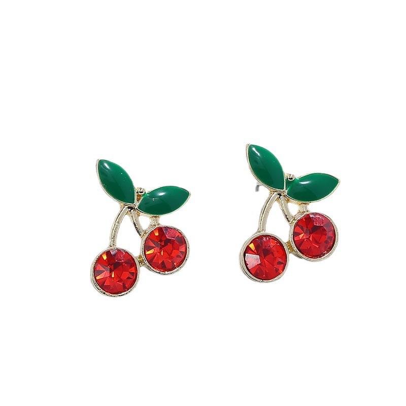 Product Introduction of S925 Imitation Silver Needle Korean Simple Oil Drop Cute Sweet Red Cherry Elegant Versatile High-end Design Sense Earrings 4