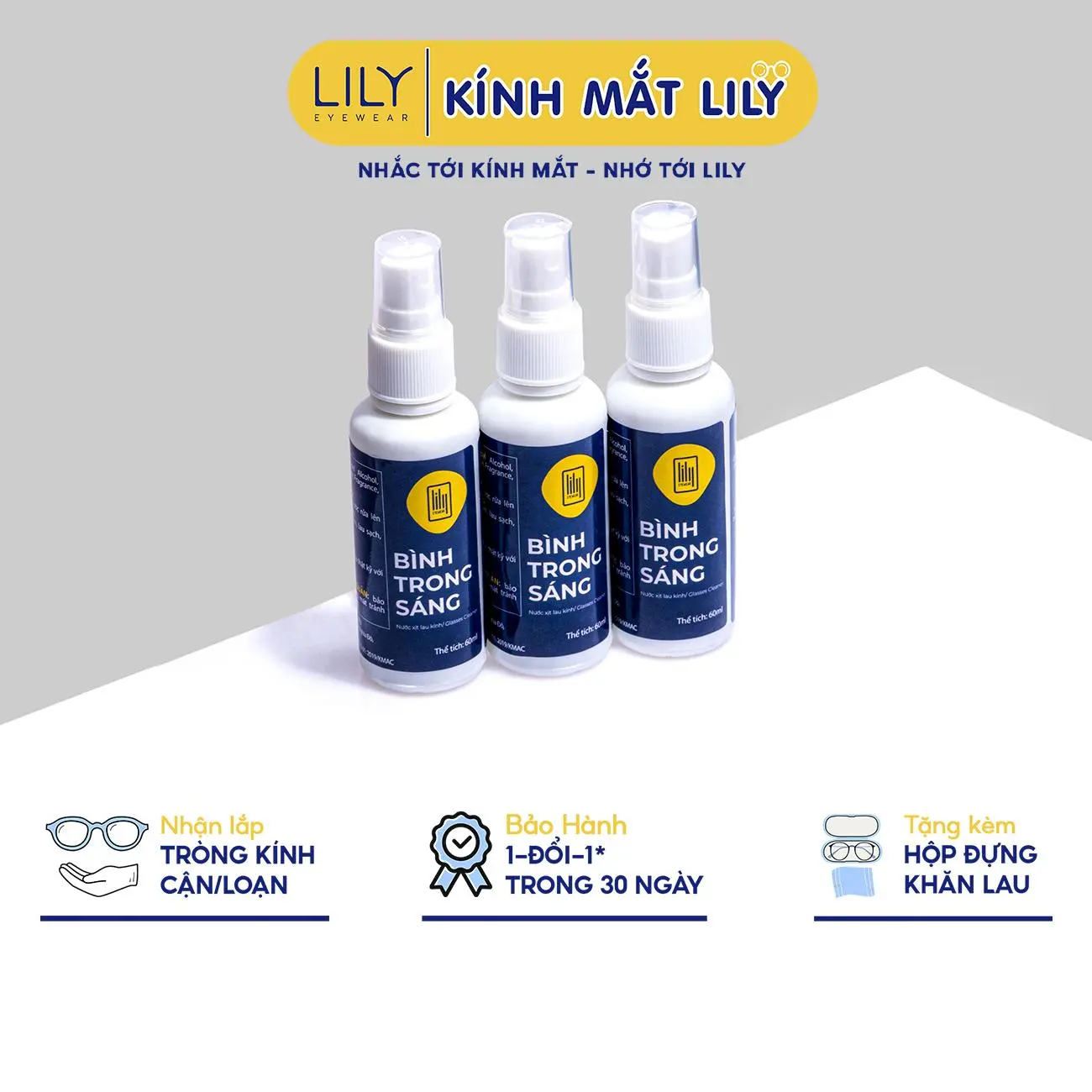 Nước xịt rửa mắt kính LILYEYEWEAR chuyên dụng 60ml Nam Cao Su