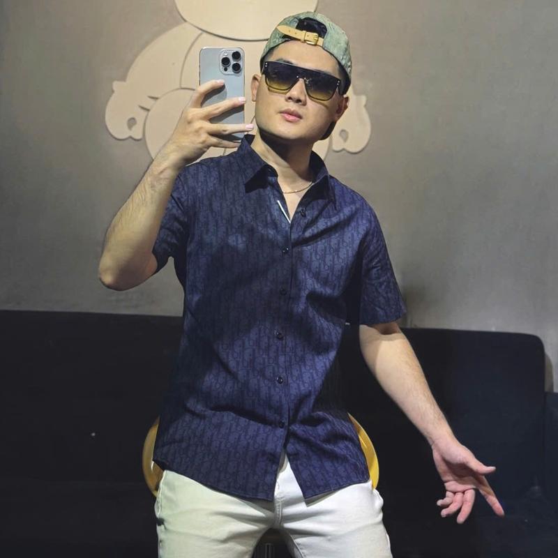 Áo sơ mi nam màu xanh than họa tiết di.0 cao cấp Menswear 1