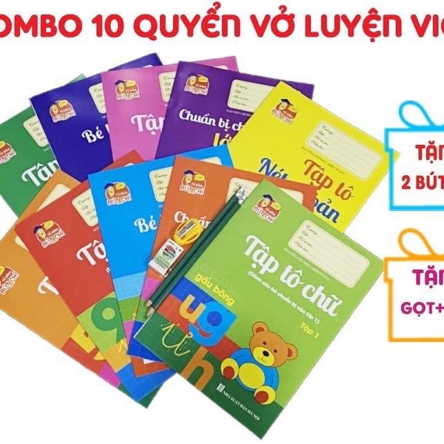 Sách - Bộ 10 Quyển Luyện Viết Tập Tô Chữ Cho Bé Mẫu Giáo kèm bút chì, gọt và tẩy