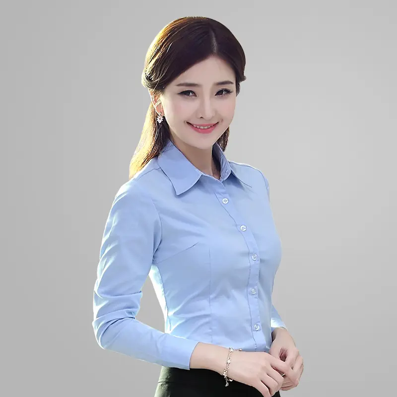 Áo sơ mi ngắn tay dành cho phụ nữ, áo sơ mi trắng cotton, Slim Fit, dài tay và ngắn tay, trang phục công sở, quần áo làm việc cỡ lớn, áo sơ mi trắng hồng Xanh Biển trang trọng, áo sơ mi co giãn mềm mại