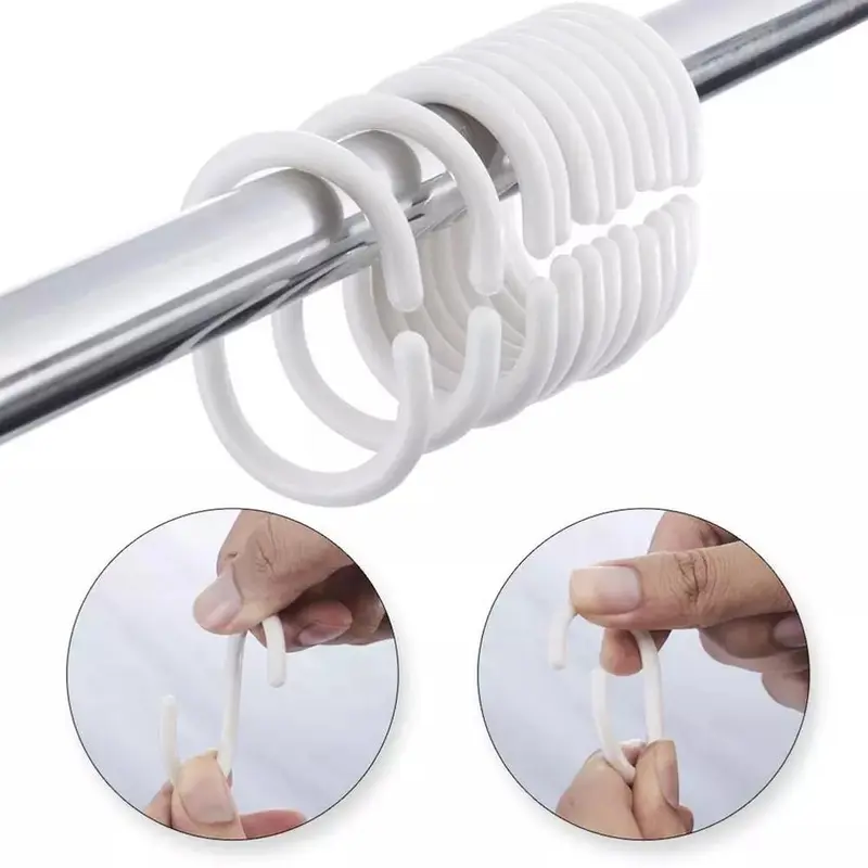 Móc Rèm Tắm, 12 Chiếc, Hình Chữ C, Có Thể Uốn Cong, Vòng Rèm Tắm, Vòng Rèm, Cho Thanh Treo Rèm Tắm 0