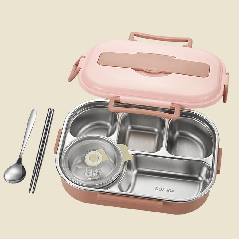 Hộp cơm inox 304 chia ngăn kèm thìa đũa tiện lợi HC3NPASTEL178