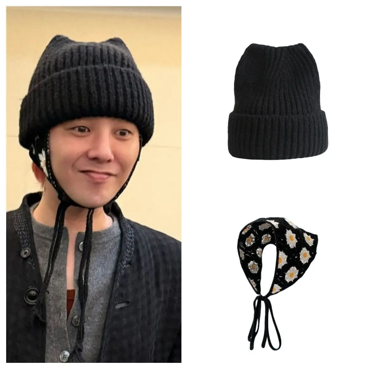 Mũ Dệt Kim, Tai Mèo Cùng Phong Cách Ins GD G-Dragon, Sợi Bông, Dành Cho Nam Và Nữ, Thích Hợp Cho Mùa Thu Và Mùa Đông, Mũ Len Ấm Áp, Mũ Turban Buộc Dây