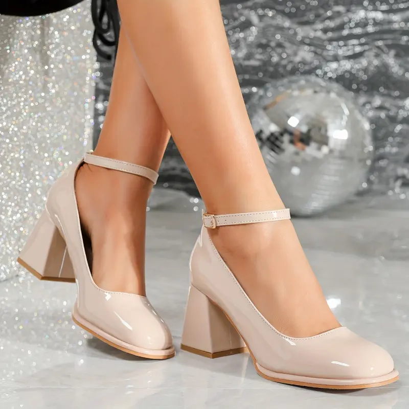 2024 New Women's Glossy Black Mary Jane Heels - Chunky Mid Heel, Square Toe, Slip-Resistant Rubber Sole, Synthetic Cover for Fall Fashion & Professional Wear, Cute Heels, Formal Occasions, Elegant Design, Durable Construction, Stylish Shoes  Girl Classy 3