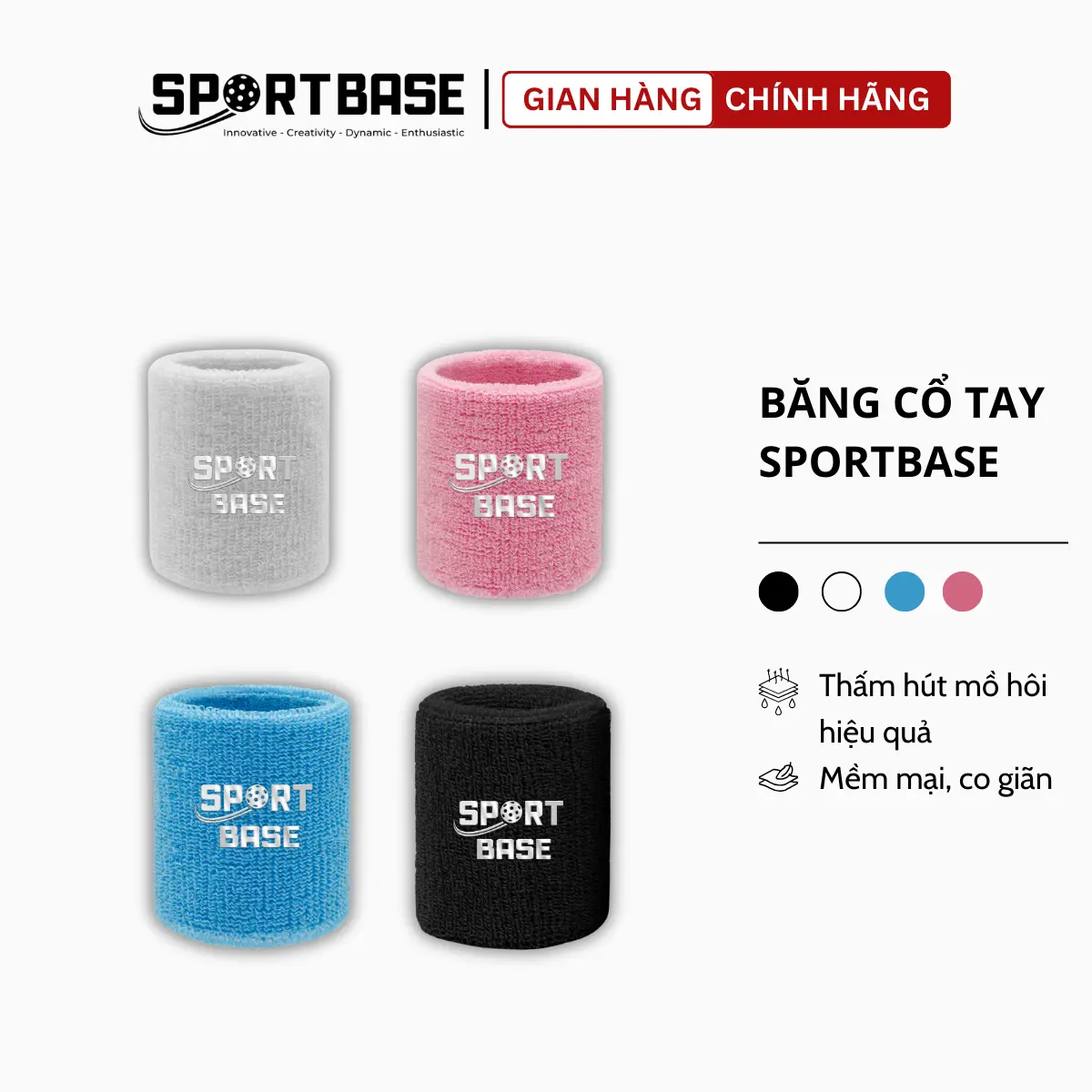 Băng cố tay chặn mồ hôi Pickleball Sportbase, mềm mại, thấm hút mồ hôi