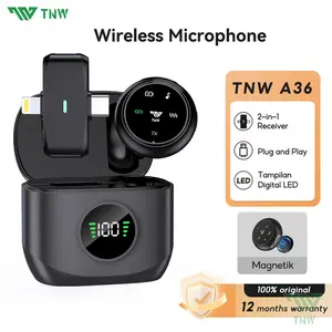 TNW A36 2-In-1 Wireless Microphone Magnetic Clip-On Microphone Dual Lavalier Mikrofon Plug & Play With Charging Case Untuk Perekaman Video Dengan Ponsel