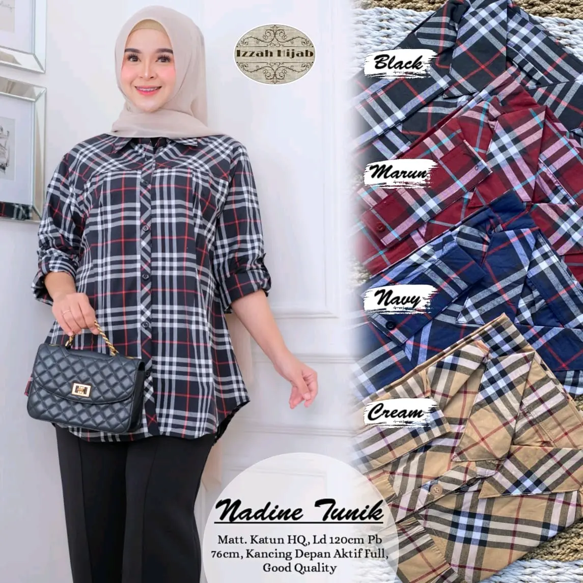 BHL - KEMEJA KOTAK KOTAK Atasan Kemeja Katun Wanita LD 120 Bisa COD by MUMUFASHION SOLO Baju Kancing