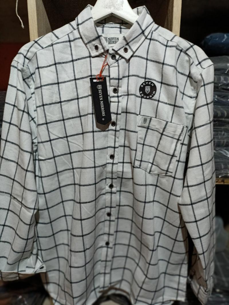 Product Introduction of Baju flanel motif Kotak dasar putih list hitam Kain Lembut  Pria Distro 6