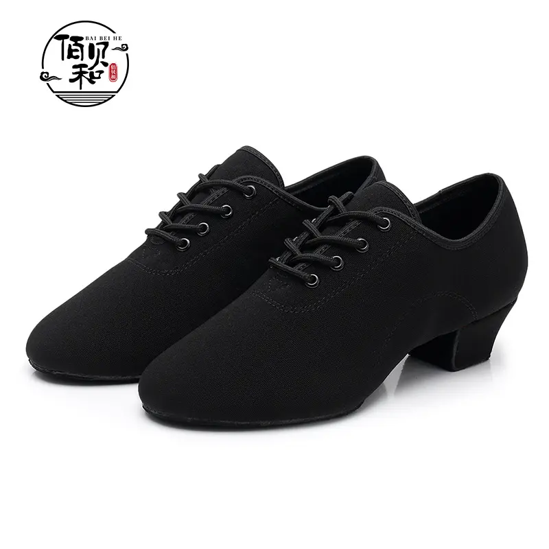 Latin Dance Shoes Men's and Children's Low Heel Oxford Cloth Dancing Shoes Female Adult Soft Bottom Beginner Black Practice Teacher Shoes