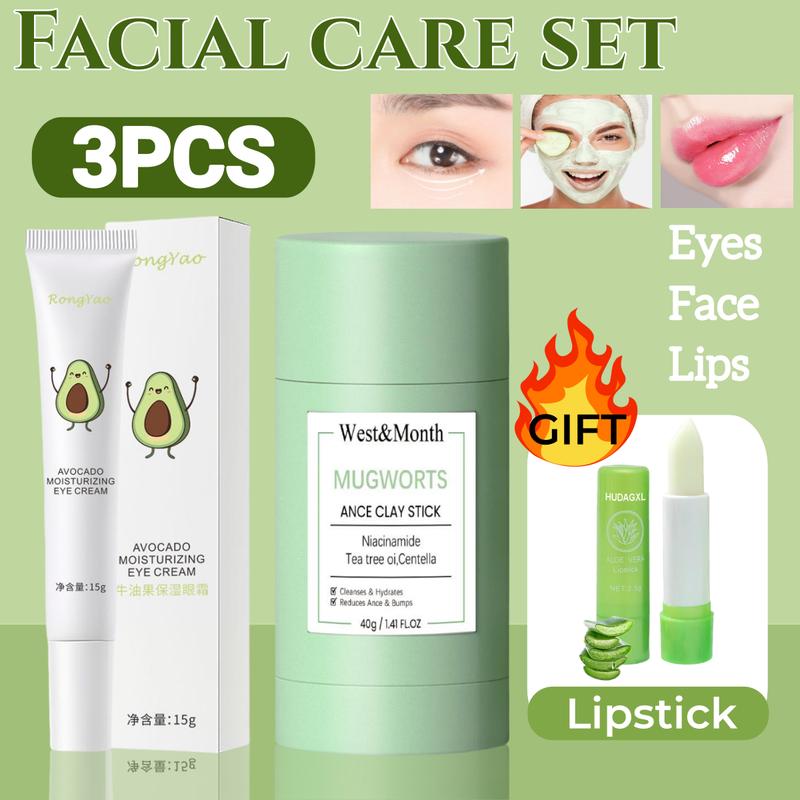 Bộ Chăm Sóc Da Mặt, mắt và môi, 3 Cái, Mặt Nạ Đất Sét Làm Sạch, Kem Mắt, Son Môi, Dưỡng Ẩm Cho Da, Son Môi Đổi Màu Dưỡng Ẩm, Thích Hợp Cho Bé Gái, Sản Phẩm Chăm Sóc Cầm Tay [Thanh Toán Khi Nhận Hàng]