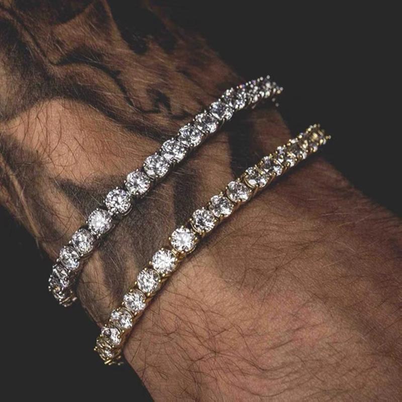 Hiphop Tennis Bracelet Homme Iced Out Cubic Zirconia Mens Chain on The Hand Hip hop Streetwear Jewelry Male H086