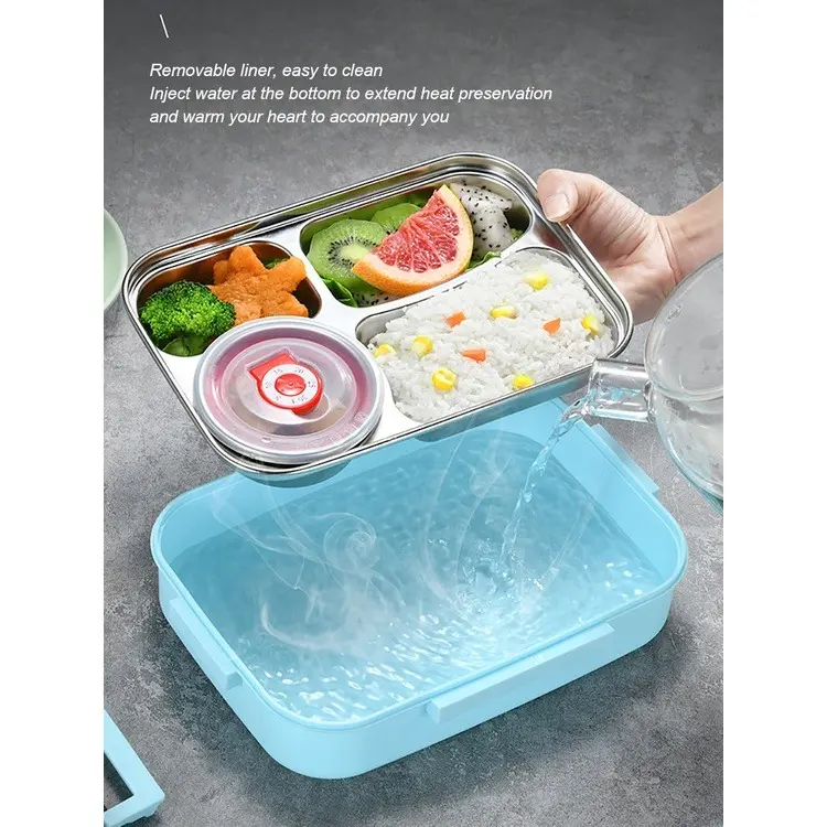 Kotak Makan Lunch Box 1000ml free sendok sumpit Stainless 3 / 4 Sekat Lauk Nasi Lauk Nasi 5