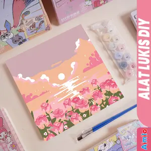 Aimilo - Paint By Number 20x20cm Kanvas Melukis Anak 1 Set Lengkap DIY Lukisan Aesthetic