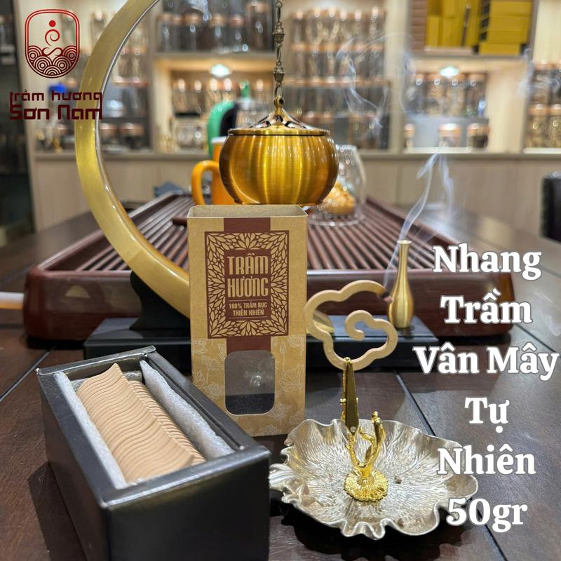 [Sơn Nam] Nhang Trầm VÂN MÂY Tự Nhiên Không Keo 50gr Tặng Kèm Kẹp Vàng (hộp NÂU)
