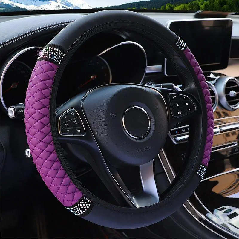 Artificial Rhinestone Car Steering Wheel Cover, Decorative Car Steering Wheel Protector, Car Interior Accessories For Decoration, Pink