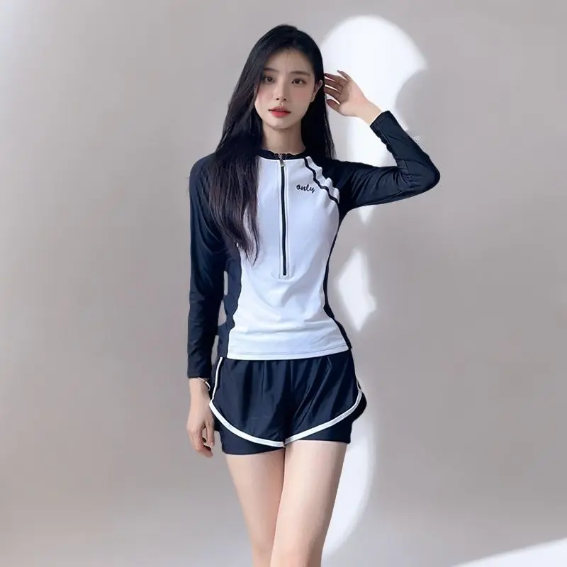 Đồ Bơi, Nữ, Phong Cách Bảo Thủ, Tay Áo Dài, Cao Cấp, Thích Hợp Cho Học Sinh, Phong Cách Thể Thao, Đồ Lót Chống Lộ, Thiết Kế Xẻ Tà, Mùa Hè Nóng Bỏng, Hàng Mới Về