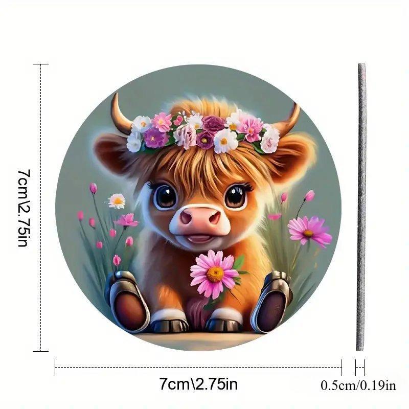 Cartoon Highland Cow Pattern Car Coaster, Round Anti-slip Car Cup Holder Pad, Car Interior Decoration Accessories for Women & Men 7
