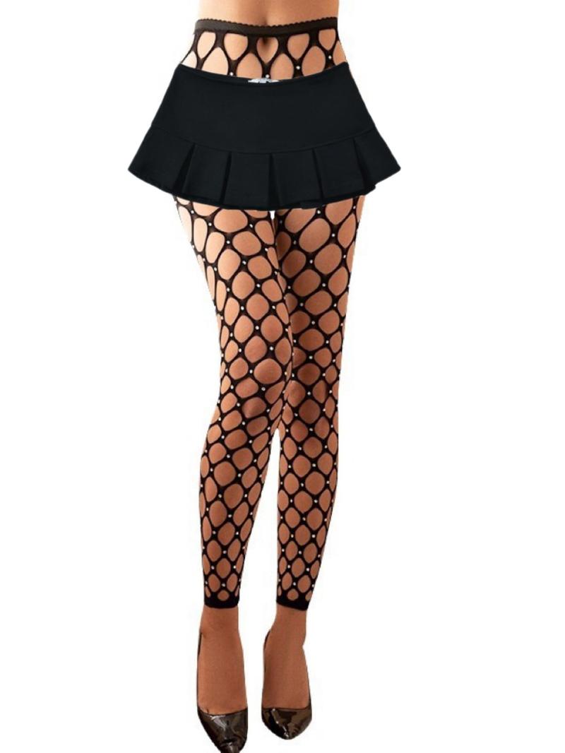 Product Introduction of Women's Rhinestone Decor Cut Out Fishnet Tights, Sexy High Waist Shiny Stockings for Party Club Dating, Ladies Underwear for All Seasons 2