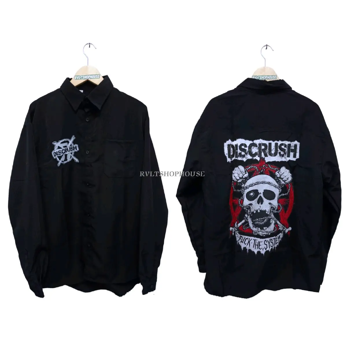 Kemeja Band Punk Lengan Panjang Discrush / Kemeja Punk Kemeja Distro Kemeja Pria Katun Pria Nyaman