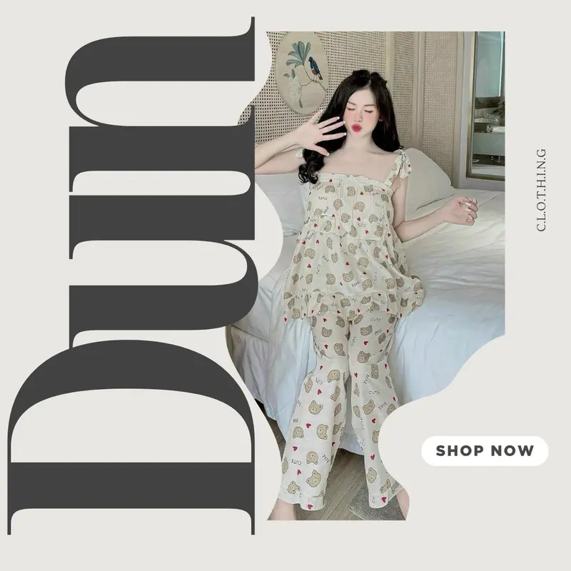 (FreeSize 50-62kg) Set đồ bộ Áo nữ dây gấu xinh cao cấp women 0