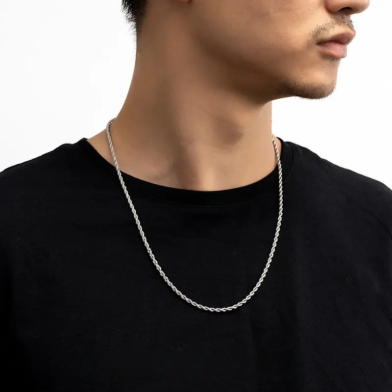 Vòng Cổ Nam, Cá Nhân Hóa, Dây Chuyền Xoắn 3MM, Dây Chuyền Xu Hướng Hip-Hop, Vòng Cổ, Dây Chuyền Dây Xoắn Chain Voi 5