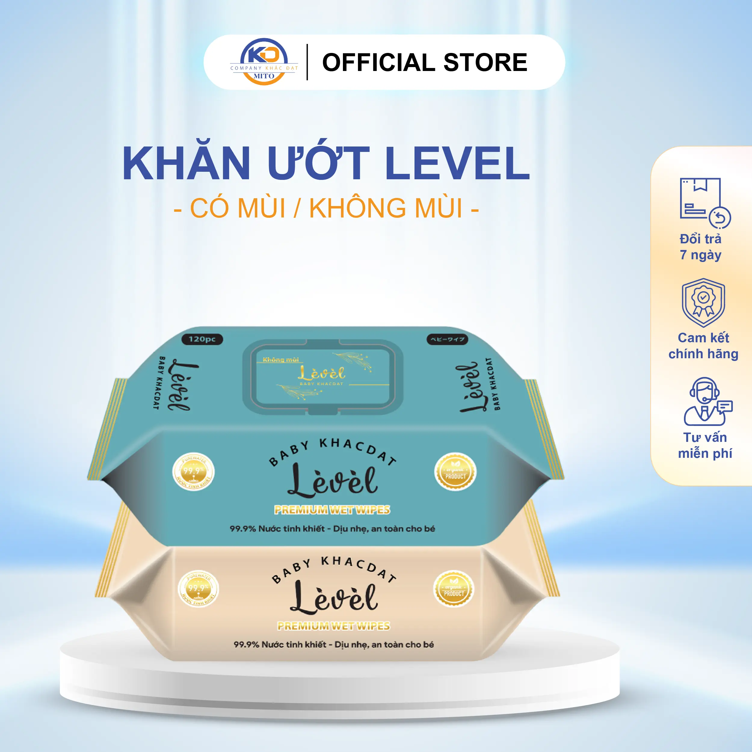 [Mua 8 Tặng 2 Bịch] Khăn Giấy Ướt Level Độ PH Cân Bằng Chất Liệu Vải 40% Vicose Không Mùi Bịch/120 Tờ Cho Bé