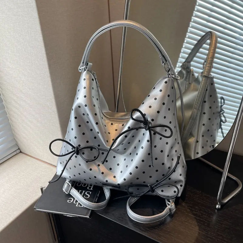 Túi Tote Sức Chứa Lớn, Thiết Kế Chấm Bi Màu Tương Phản, Dành Cho Nữ, Thời Trang Mới 2024, Túi Đeo Vai, Ba Lô Độc Đáo Bag Chữ Nhật
