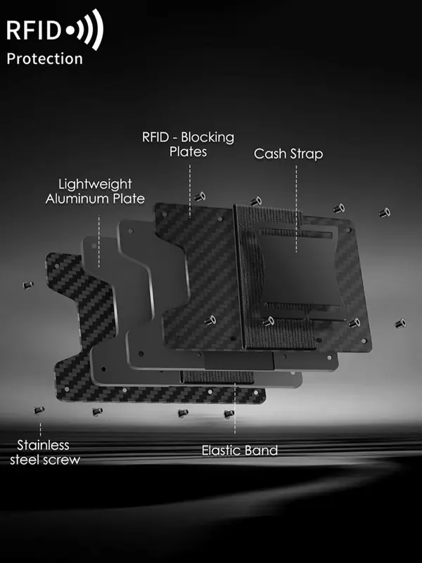 Men's Minimalist Carbon Fiber Pattern Card Holder, RFID Blocking Card Holder, Slim Credit Card Holder, Casual Trendy Versatile High-quality Daily Wallet 5