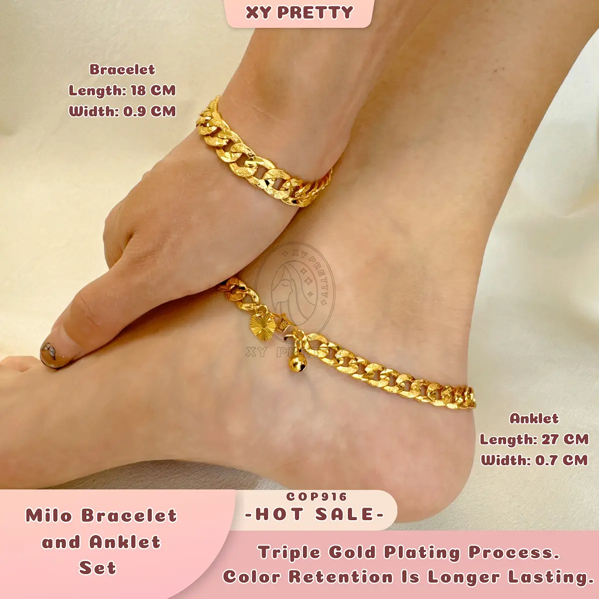 Milo Bracelet and Anklet Set COP916 - Daily style -Bracelet Length 18CM Width 0.9CM - Anklet Length 27CM Width 0.7CM - Gold plated jewelry - Durable - Hypoallergenic - XYPRETTY