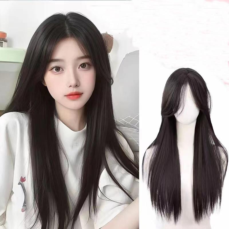 Tóc Giả Dài Thẳng Không Mái Dành Cho Nữ 70CM Lì Bồng Bềnh Tóc Tổng Hợp Như Thật trùm đầu Kiểu Tóc Cô Gái Lười Biếng Thay Đổi Với Mũ Tóc Giả Miễn Phí