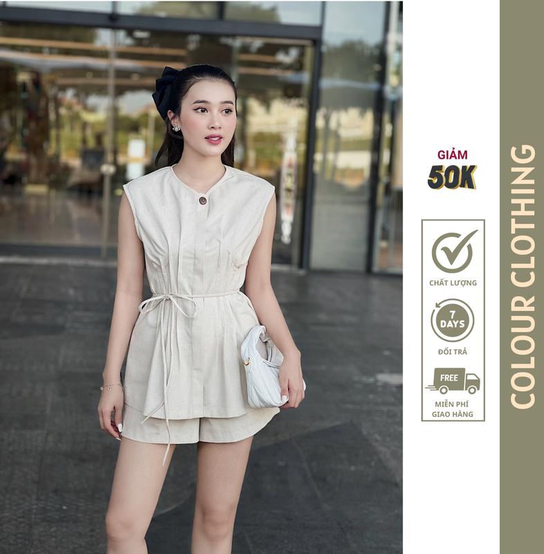 Quần Áo Nữ Hot Trend - Set xinh áo xếp ly form dài kèm quần short lưng sau thun ( Chất linen bột Premium ) Women Top
