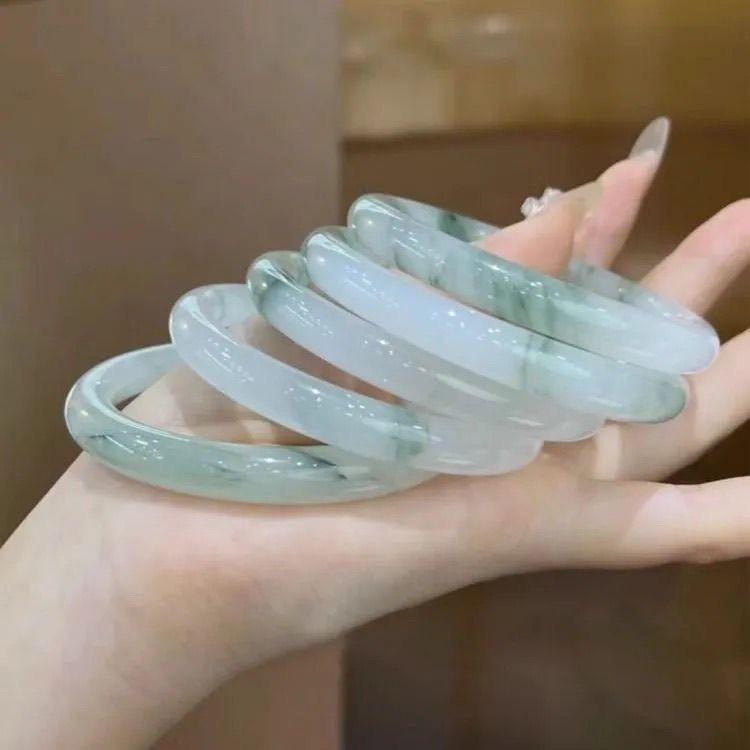 Vòng Tay Ngọc Lục Bảo Jucai Phong Cách Cổ Trang Xinjiang, Ngọc Bích Núi Tây Tạng Giả, Vòng Tay Ngọc Bích Hoa Nổi Bingcui, Dành Cho Nữ, Vòng Tay Tròn Béo Danqing Giả Núi Tây Tạng 1