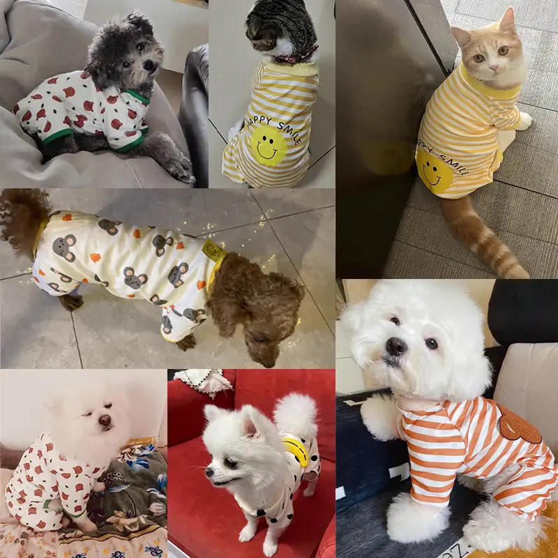 Quần Áo Cho Chó, Áo Liền Quần Sọc, Họa Tiết Gấu Dễ Thương, Thích Hợp Cho Chihuahua Và Yorkie, Đồ Ngủ Ngọt Ngào Áo Ngực Mèo Con, Trang Phục Thú Cưng, Thời Trang 1