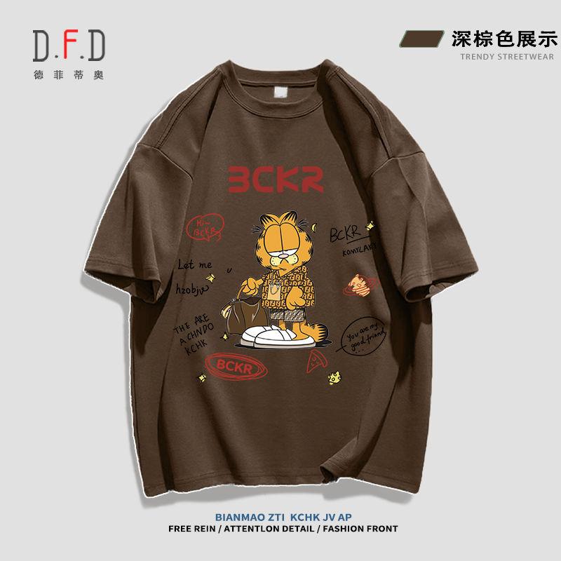 Product Introduction of Summer new 100% cotton student shirt Garfield printed short-sleeved T-shirt men and women street fashion and leisure Joker new outdoor sports loose oversized lovers' clothes. 3