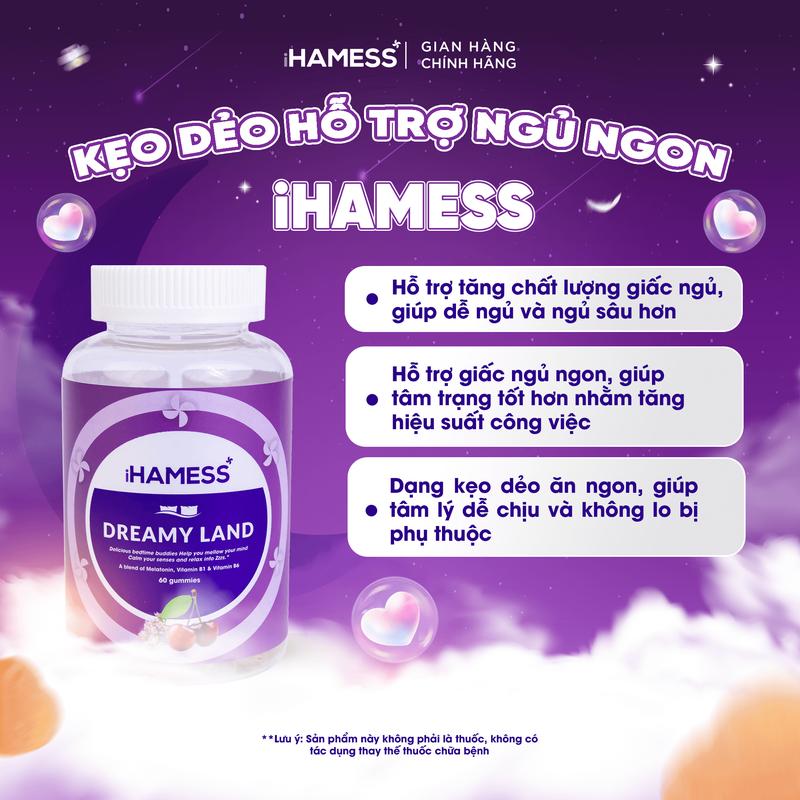[AP] Kẹo Dẻo Hỗ Trợ Ngủ Ngon iHamess, giúp tăng cường chất lượng giấc ngủ, Giúp dễ ngủ hơn, sâu giấc hơn, kẹo hỗ trợ ngủ ngon melatonin 1,2mg 60 viên x 3gr
