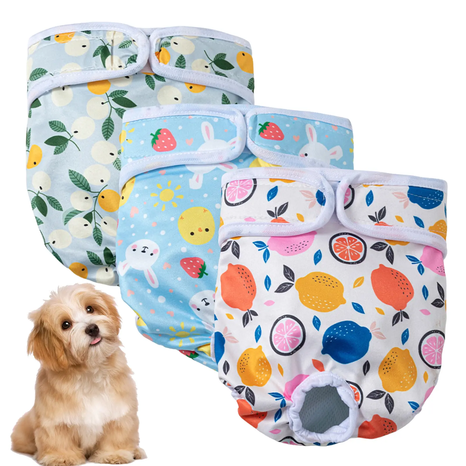 Daiditi-Pet Sanitary Pants Comfortable Leak-Proof High Absorbency Fastener Tape Printed Pattern Dog Diaper Wraps