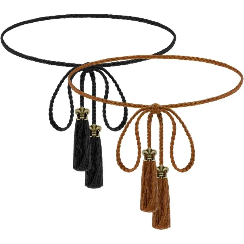 Product Introduction of Women's Skinny Tassel Braided Waist Belt Braided Waistband for Dress Trendy Dress Decorative Handwoven Belt for Skirt Dress 0