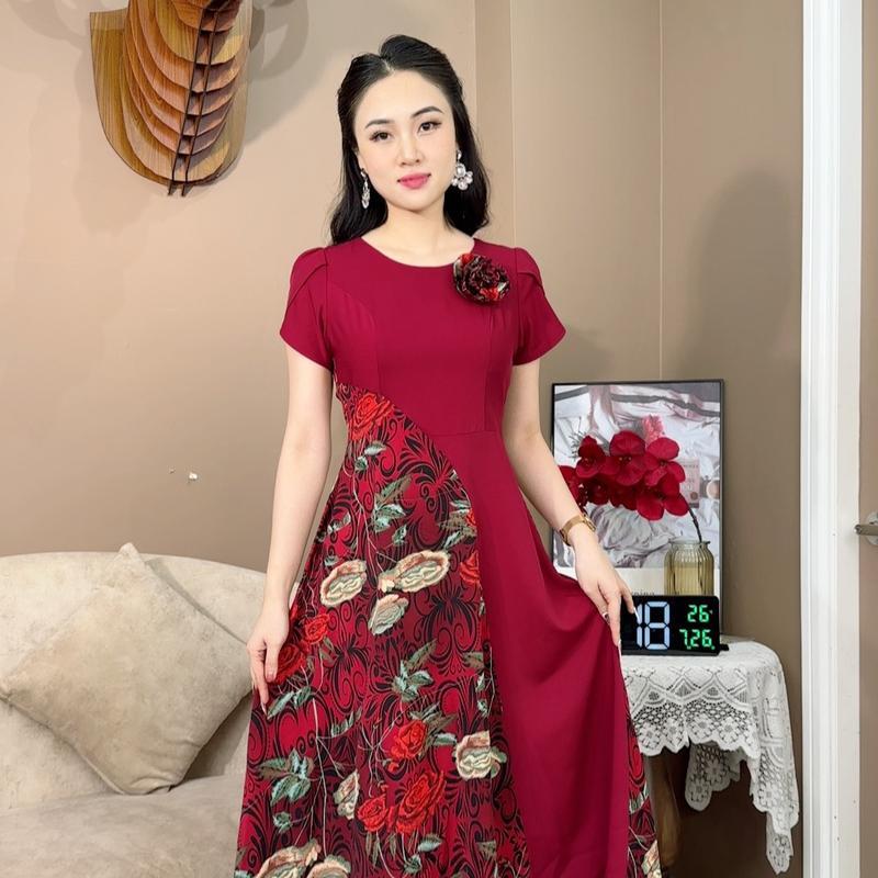 Đầm Trung Niên Dáng Dài [ Linh Trà ] (LT 774) Cao Cấp Vải Voan Tay Lỡ Đi Làm Đi Chơi Đi Tiệc Đa Dụng Cho Các Quý Bà U40 U50