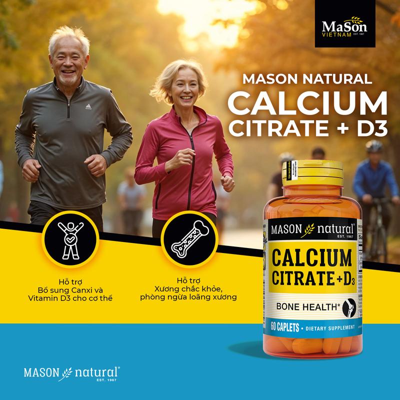 Viên Uống Mason Natural Calcium Citrate + D3 - Hỗ Trợ Bổ Sung Canxi