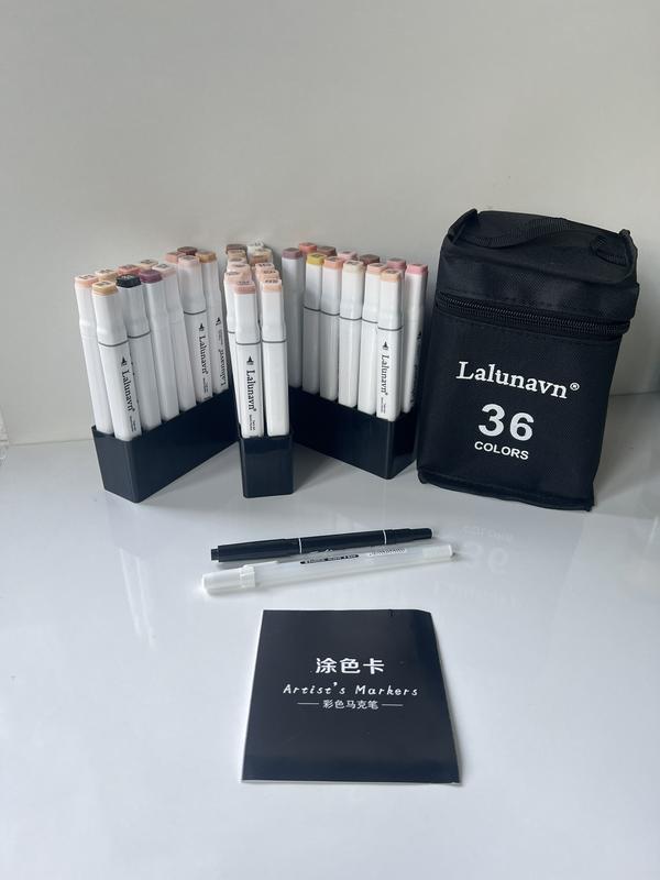 Bút Màu MARKER LALUNA 36 Màu Da Bản Mới CÓ KHAY Túi Vải họa cụ bút dạ màu vẽ học sinh