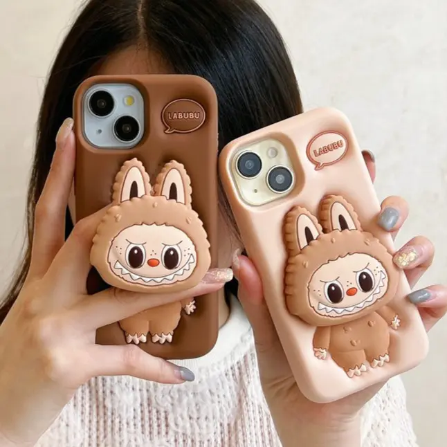 Cartoon Cute Labubu Popsocket Silicone Soft Case For IP iPhone 6S 7 8 Plus XR XS Max 11 12 13 14 15 16 Pro Max 14 15 16 Plus Phone Casing Built-in Holder Women's Gift Shock Resistant FASHION