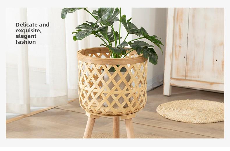 Product Introduction of Nordic creative wicker bamboo grass flower basket wooden high flower stand indoor living room decoration green lily flower pot 14