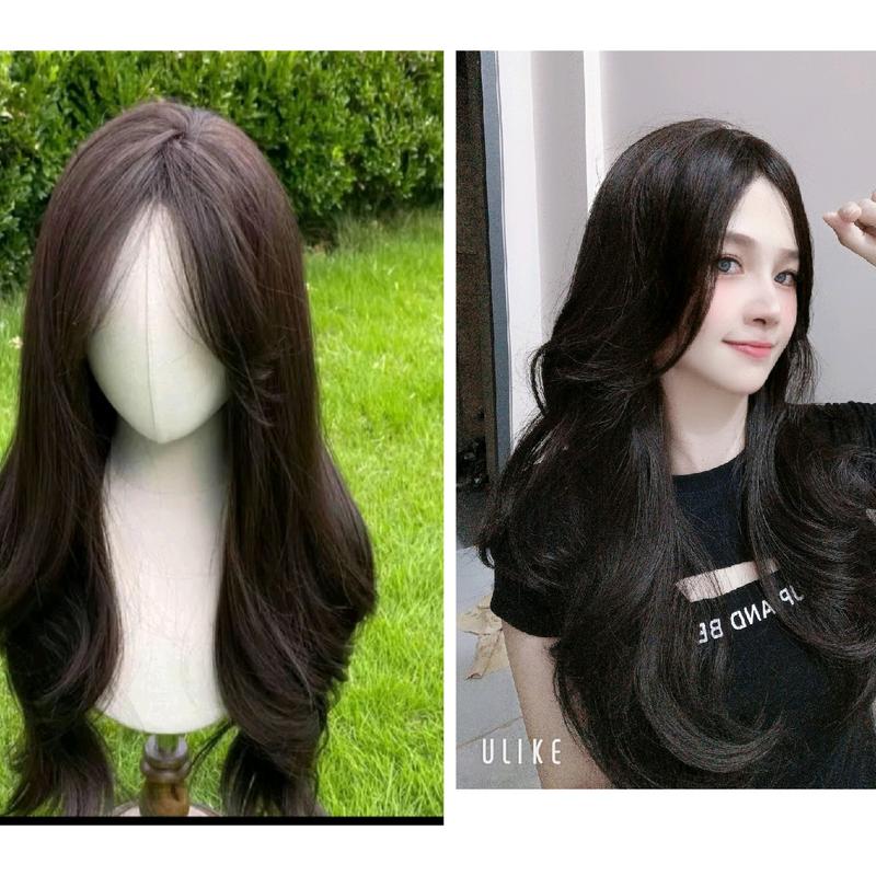 Tóc giả nữ nguyên đầu 2 mái bay dáng xoăn layer mới Women Wig